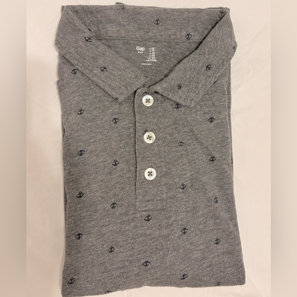 Gap Men's Gray Polo Shirt with Anchor Pattern Size XS